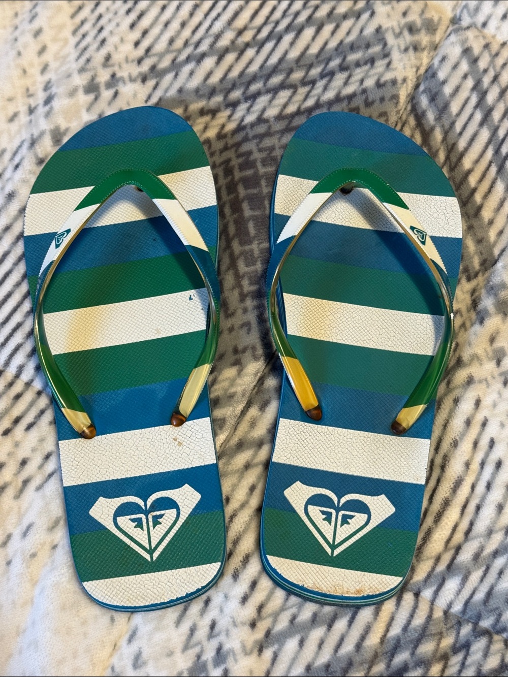 Women’s Roxy Green, Blue & White Striped Flip Flops